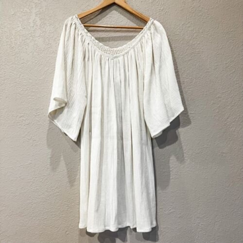 Antik Batik Long Usher Dress, Ivory Woven Crochet Size Xs Summer Flowy Boho